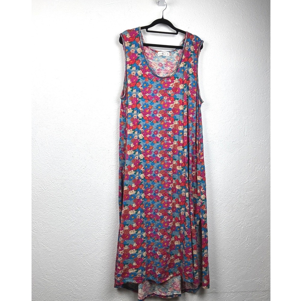 Natural Life Blue Floral Tank Dress - XL - Cotton Slub Boho A-Line Maxi Dress